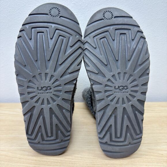 UGG Knit Boots Womens 7 Cardy Tall Sock Sweater Gray Lattice Australia Wool - Picture 9 of 13